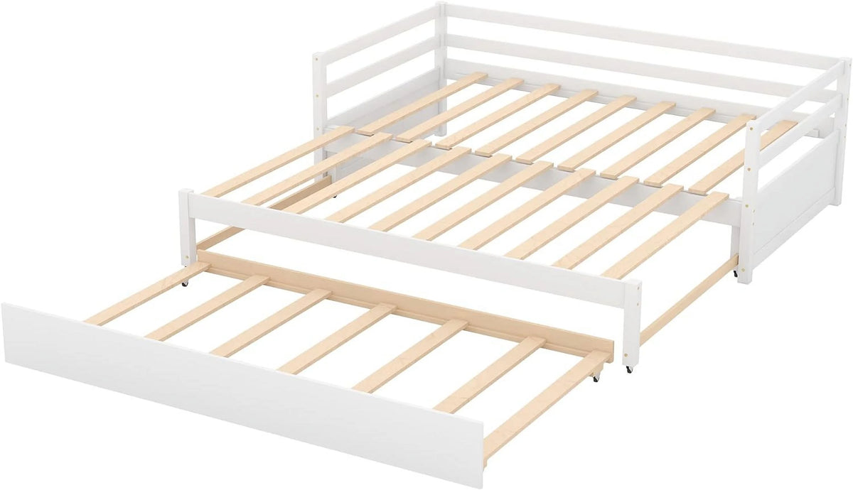 White Wood Extendable Daybed with Trundle C681
