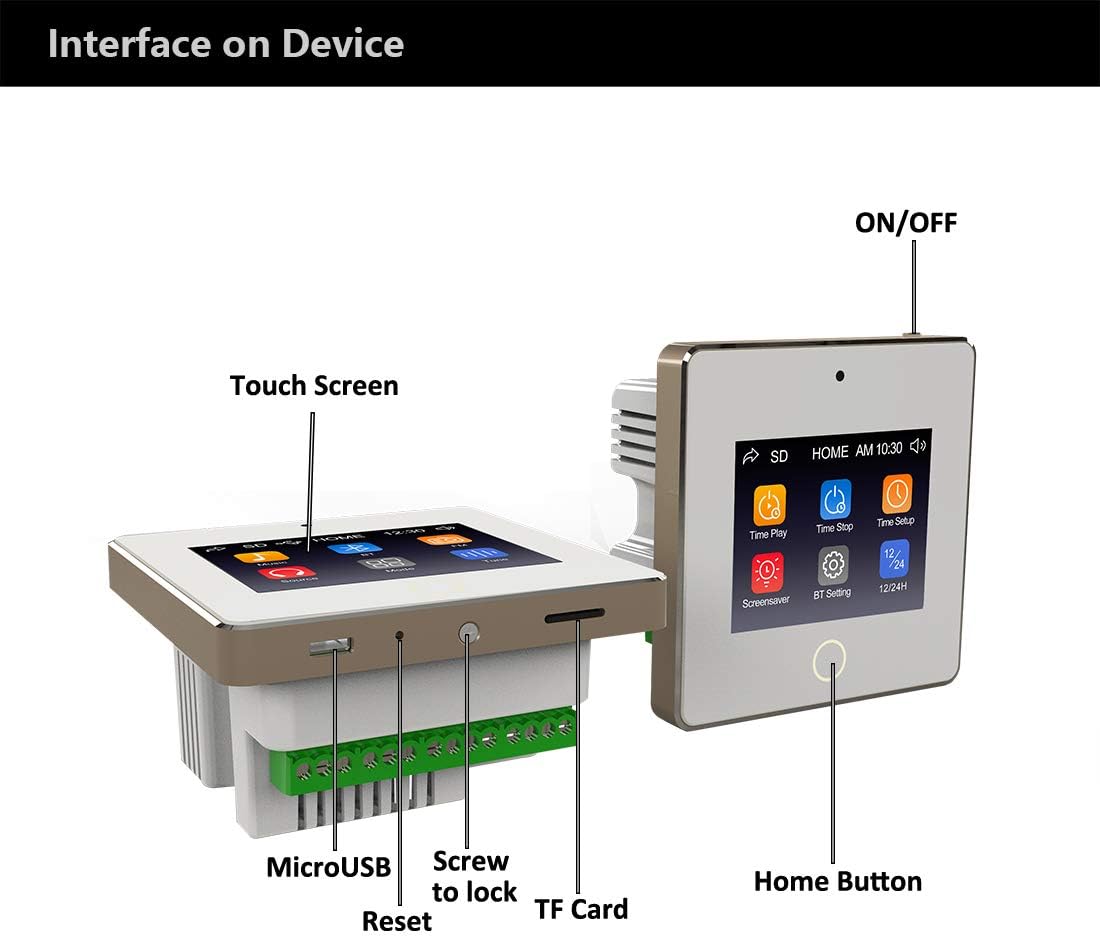 White Wall Mount Bluetooth Receiver Stereo Audio Amplifier with Touch Screen Y973507