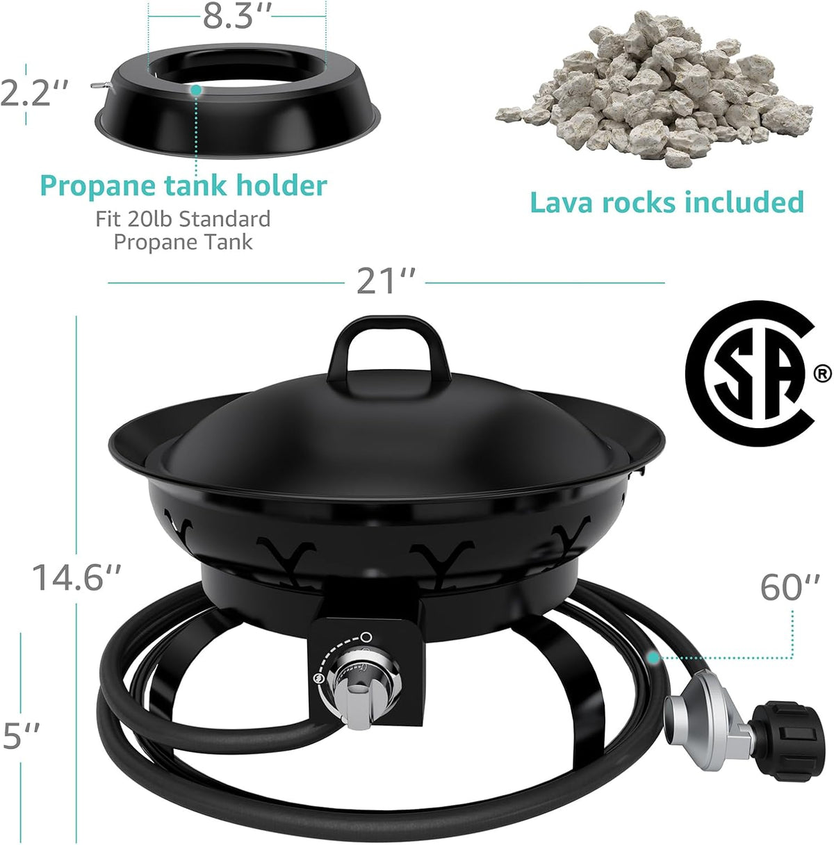 Portable Propane Fire Pit with Lid S62122