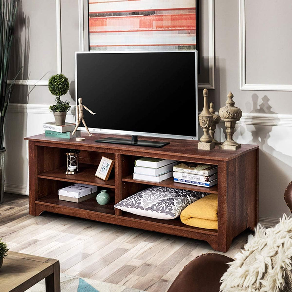 Brown Wood TV Stand with 4 Open Storage Shelves J87825
