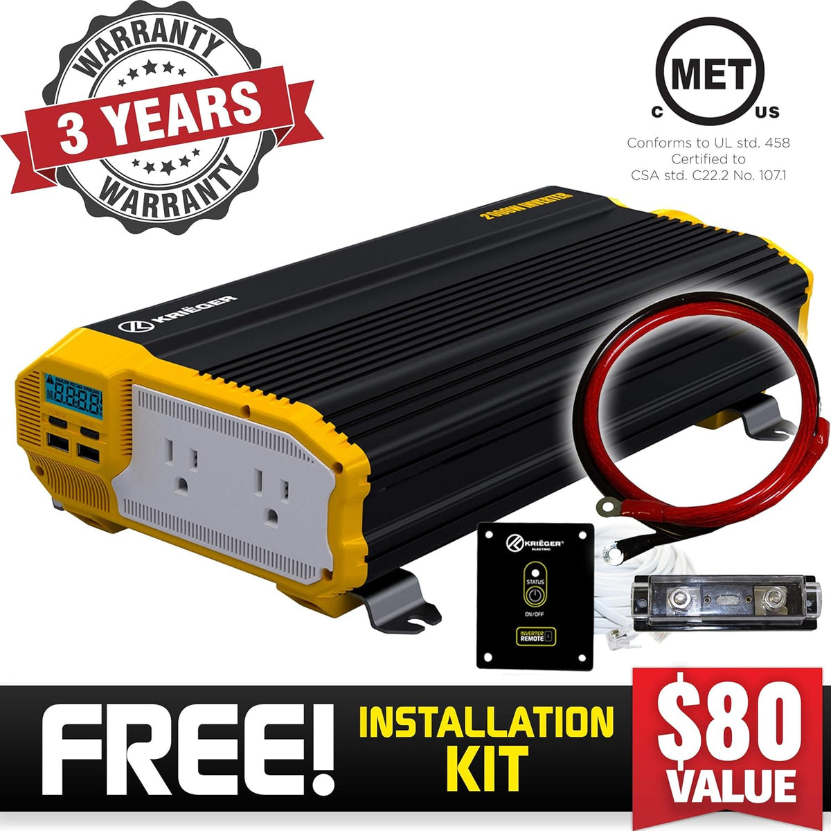 2000 Watts 12V to 110V Modified Sine Wave Power Inverter C39336