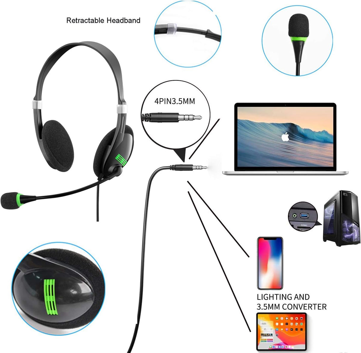 4 Pack Noise Cancelling Computer Headphones with Microphone L51633