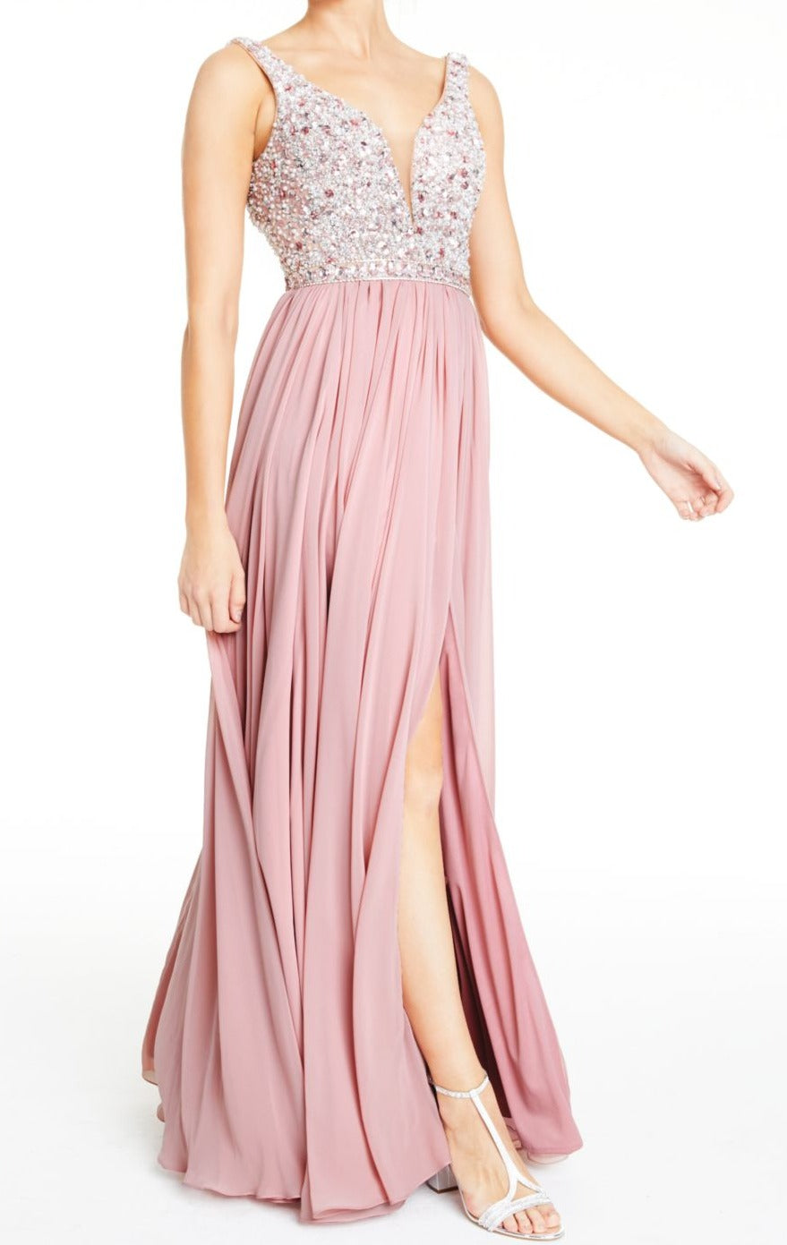 Pink Embellished Illusion Gown C99115