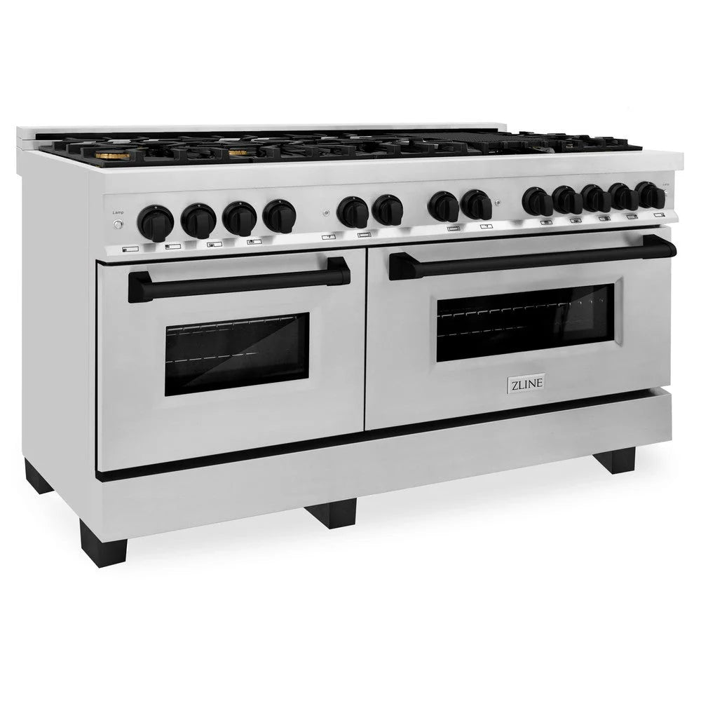 60 Dual Fuel Range in Stainless Steel with Black Matte Accents G6052