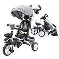 Folding Toddler Tricycle with Adjustable Push Handle, Harness, Canopy and Storage O423