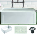 White Fireclay Kitchen Sink with Grid & Strainer S6090