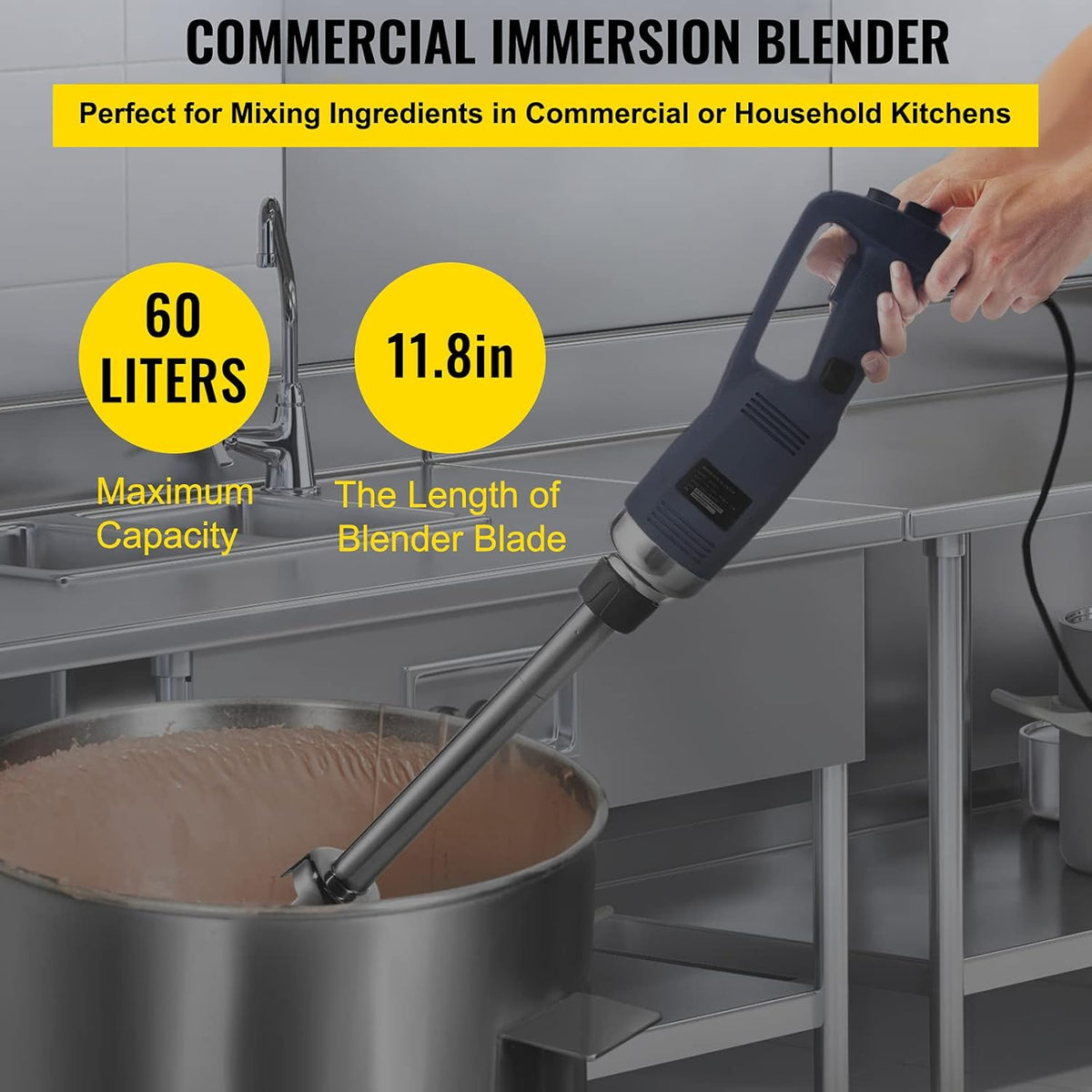 Commercial Immersion Blender 500W 304 Stainless Steel with 11.8" Removable Shaft L1089
