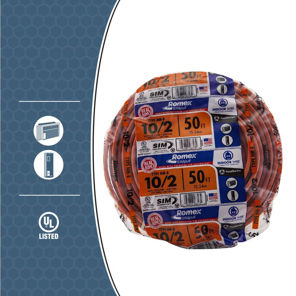 50' 10/2 with ground Indoor Electrical Wire NM-B Orange X499515