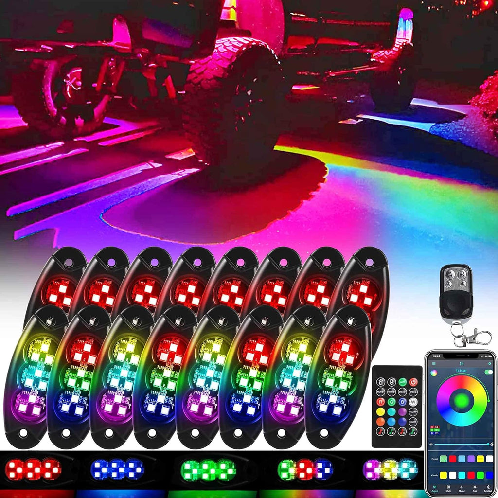 16 Pods RGB LED Rock Lights for Trucks P60610