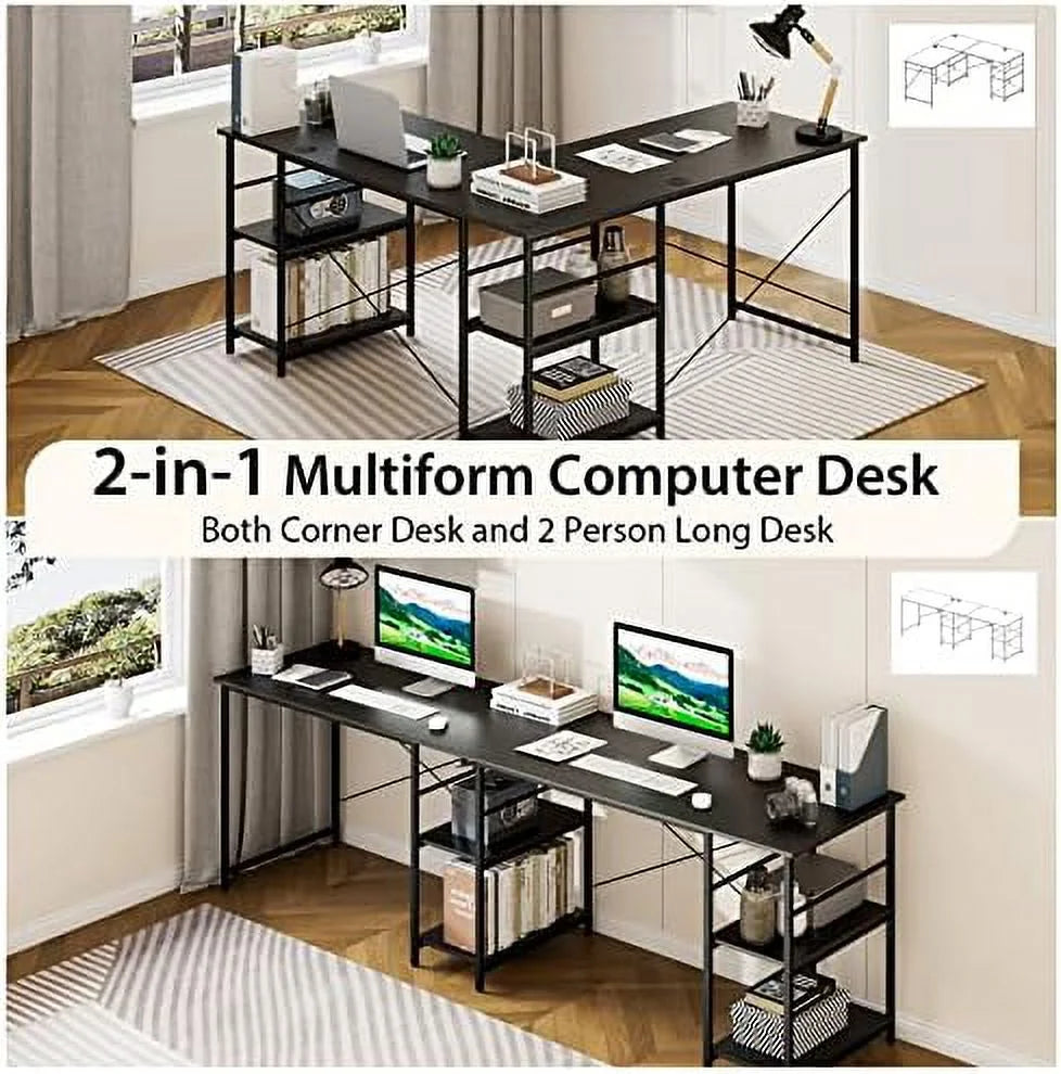 L Shaped Wooden Desk with Shelves V916
