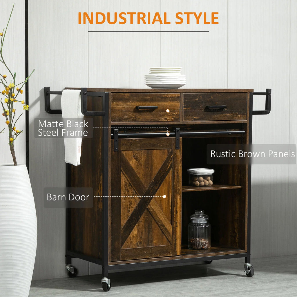 Rolling Kitchen Cart with Adjustable Shelf, Two Drawers and Towel Rack L249