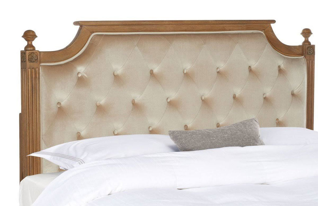 Rustic Wood Tufted Velvet Headboard Beige Full T21253