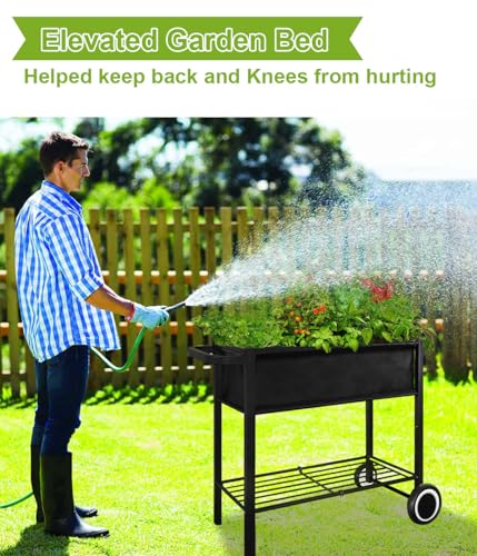 Black Raised Garden Bed with Legs on Wheels Z9992