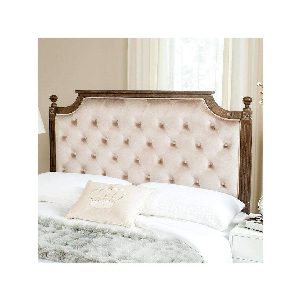 Rustic Wood Tufted Velvet Headboard Beige Full T21253