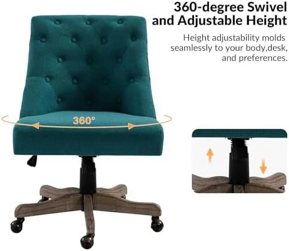 Blue Tufted Upholstered Desk Chair with Wood Base C252902