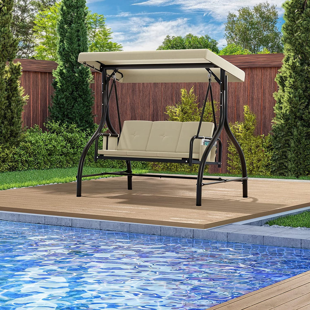 3-Seats Outdoor Patio Swing Chair with Adjustable Canopy and Removable Cushion C7990
