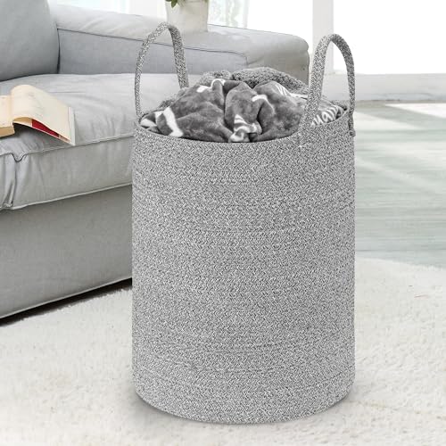 Pink Woven Cotton Rope Laundry Basket Hamper J165435