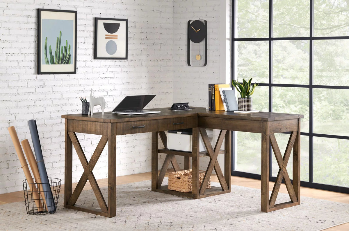 Rustic 60" L Desk with Fingerprint Lock O60336