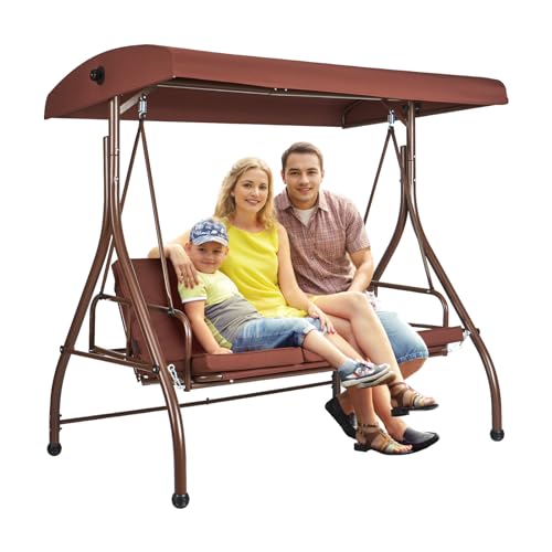 3-Seat Converting Canopy Patio Swing Chair with Cushion D558374