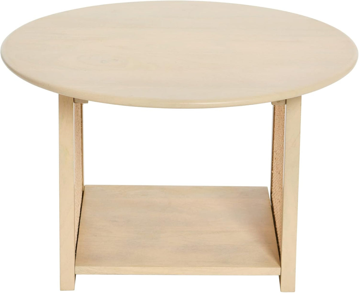 Natural Cane and Solid Mango Wood Round Coffee Table D23684