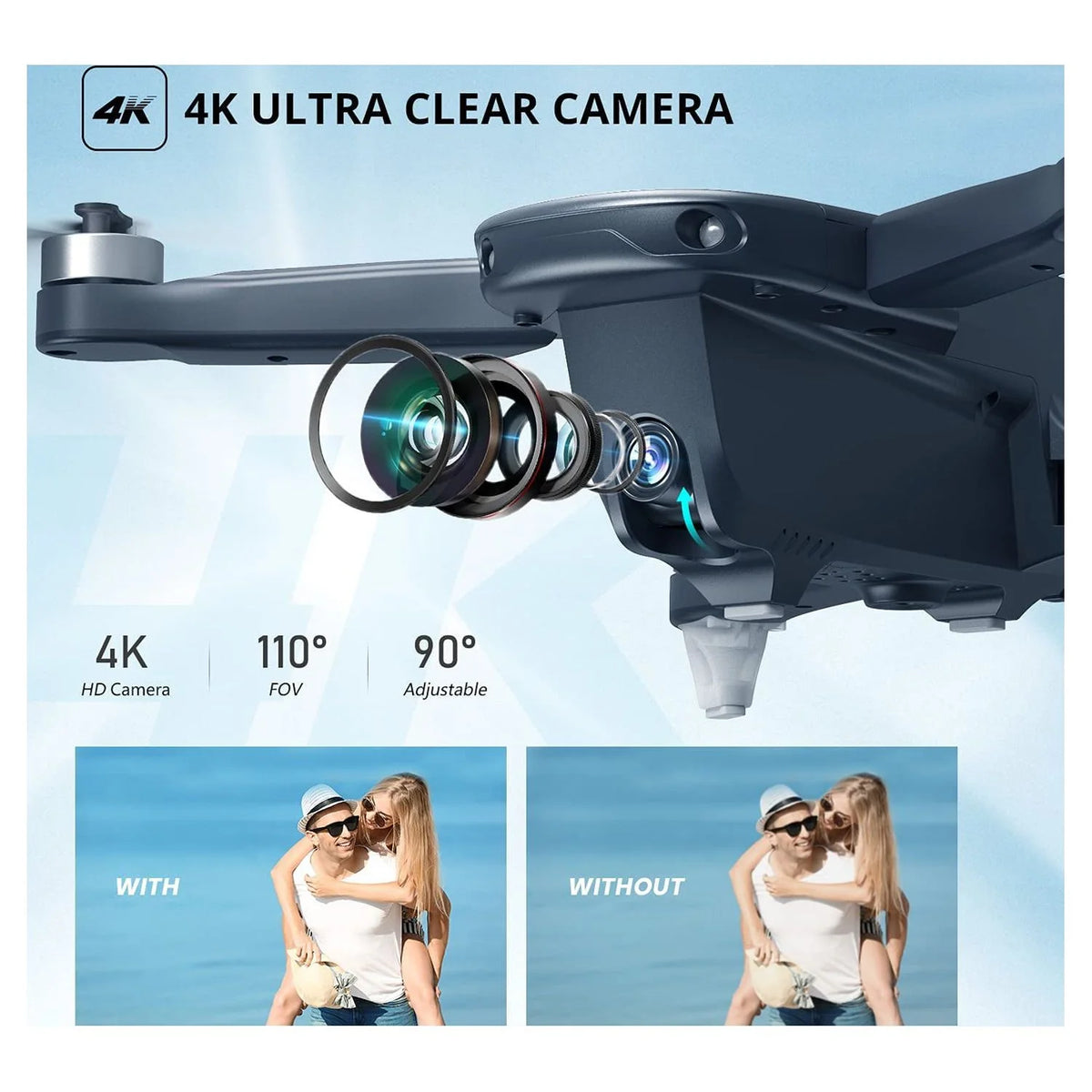 4K Camera Foldable GPS Drone with 2 Batteries, Black N192002
