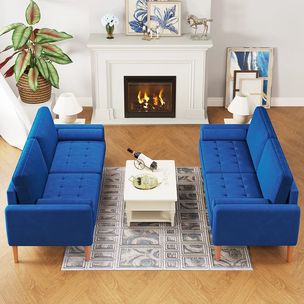 Blue L Shaped Sofa Couch 2 Seater Loveseat B82766