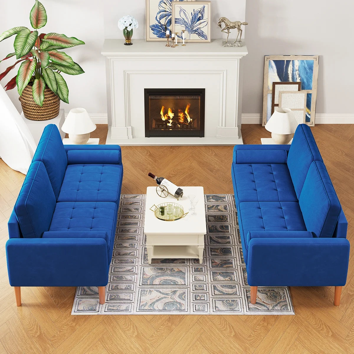 Blue L Shaped Sofa Couch 2 Seater Loveseat B82766