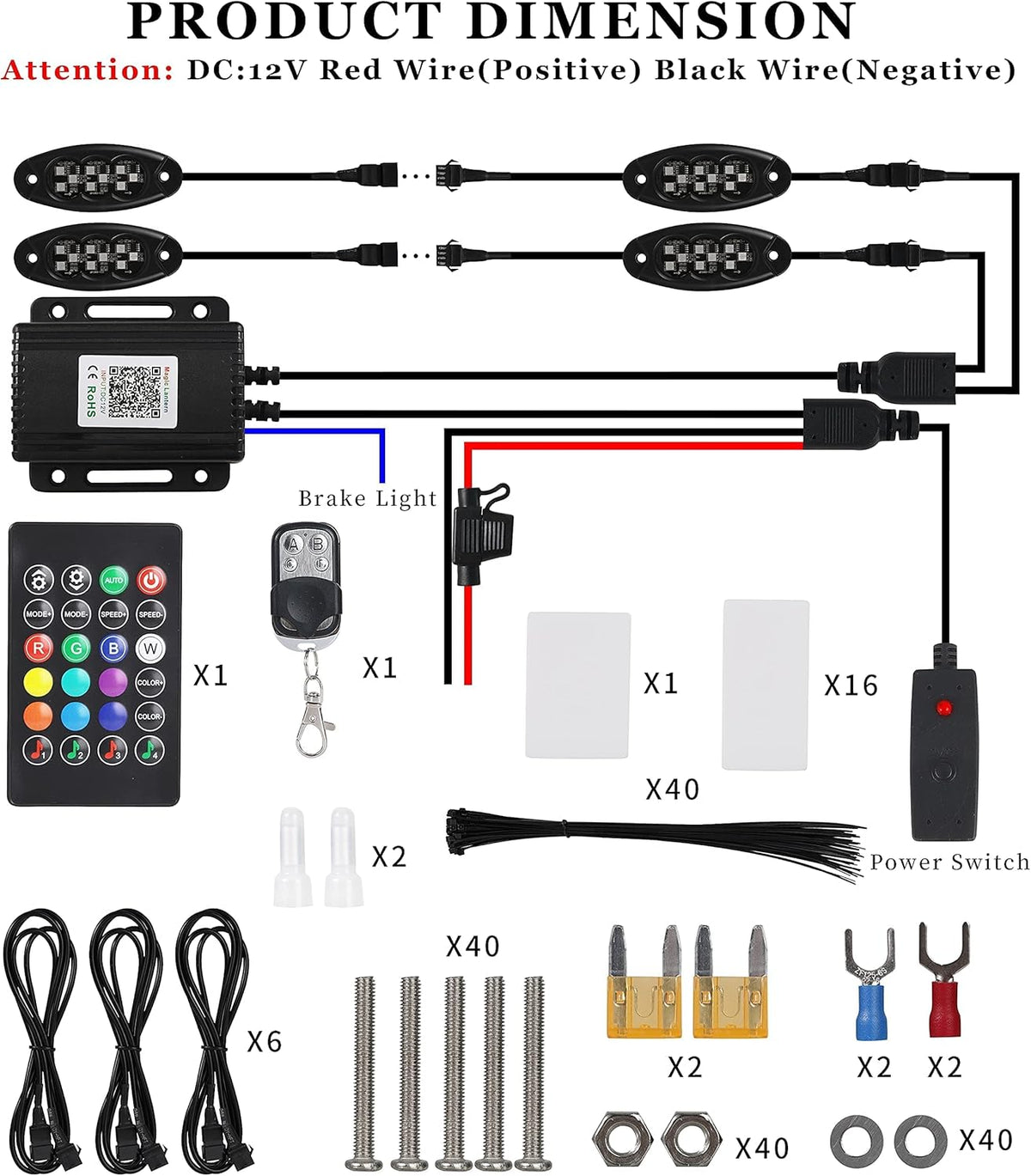16 Pods RGB LED Rock Lights for Trucks P60610