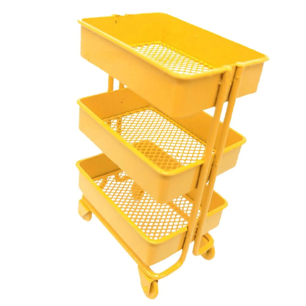 Yellow Metal Storage Shelf with Dollhouse Furniture Decor I3250
