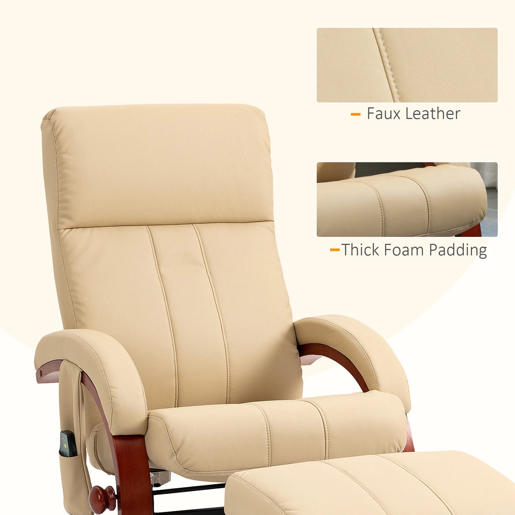 Beige Electric Faux Leather Recliner Chair with Ottoman D109556