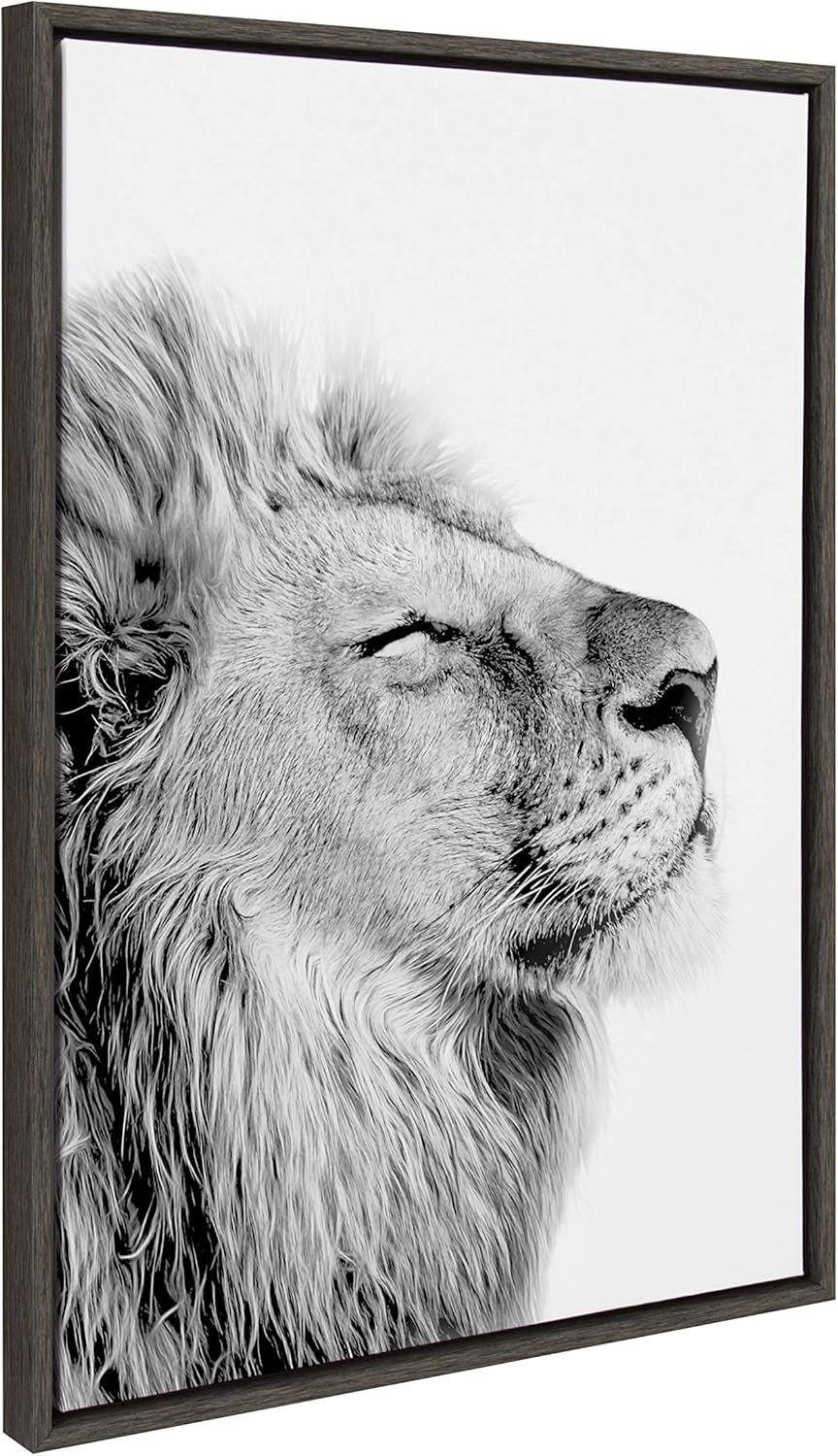 Black and White Lion Print Framed Canvas Wall Art T2516