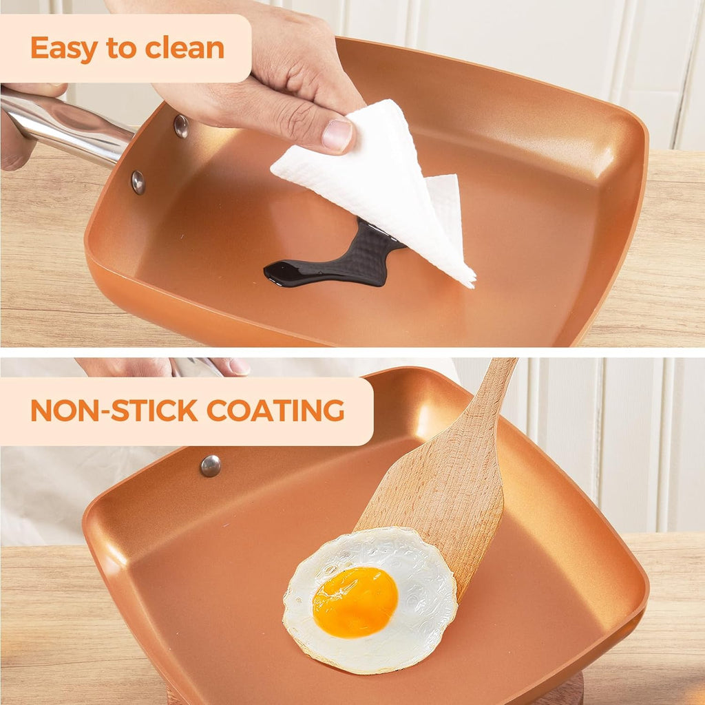9.5" Non-Stick Copper Square Frying Pan with Ceramic Coating X608030