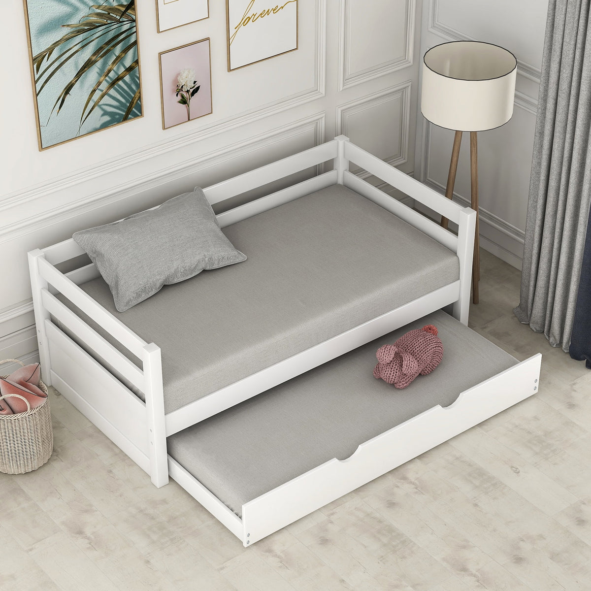 Solid Wood Daybed with Trundle White N70555