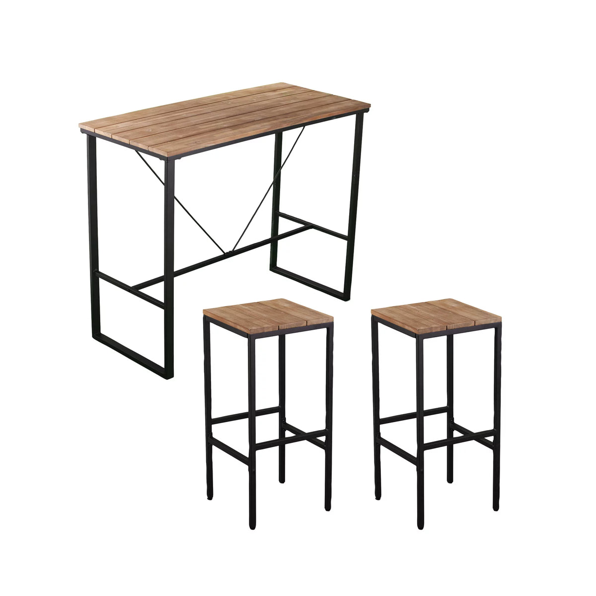 3-Piece Wood and Iron Outdoor Bar Set A765