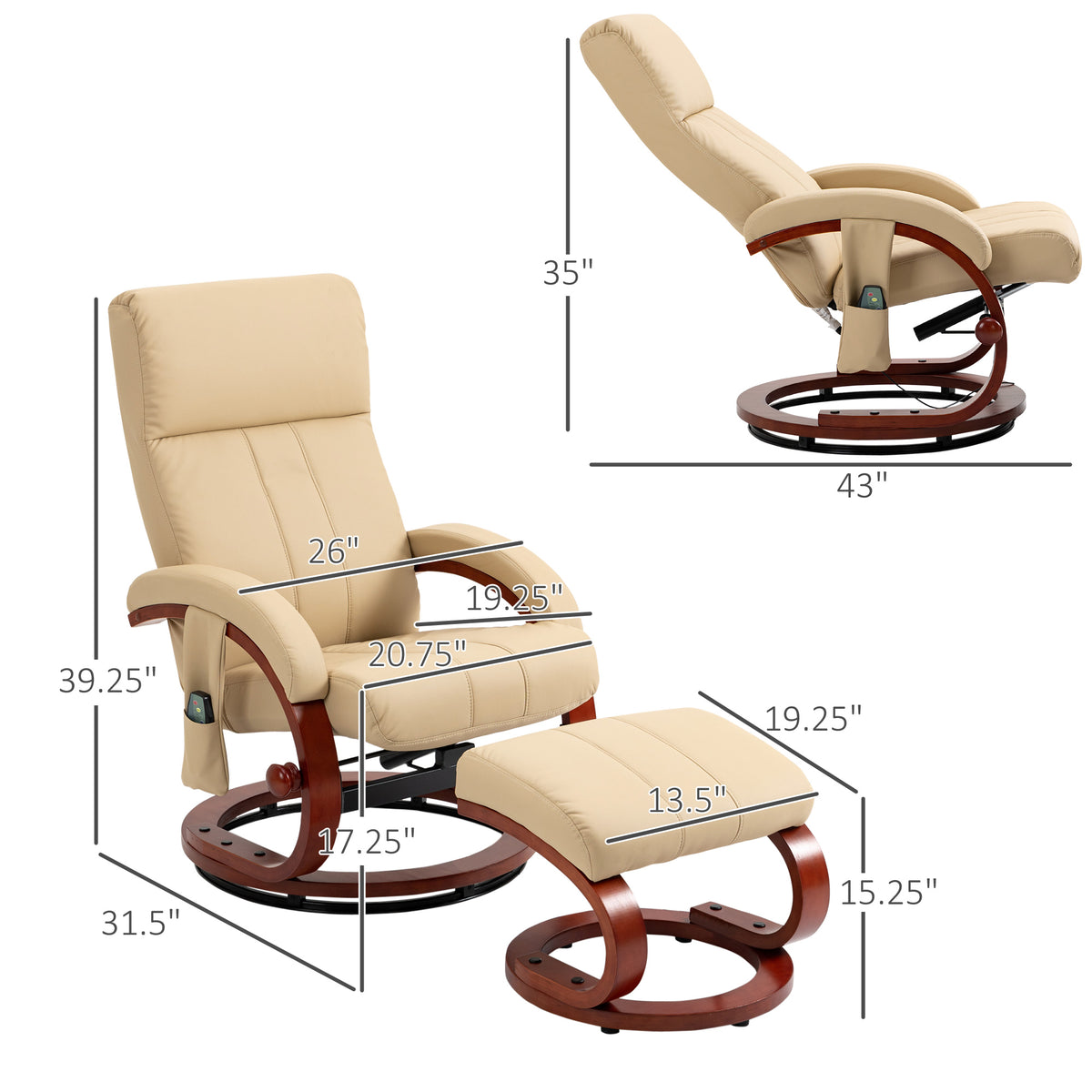 Beige Electric Faux Leather Recliner Chair with Ottoman D109556