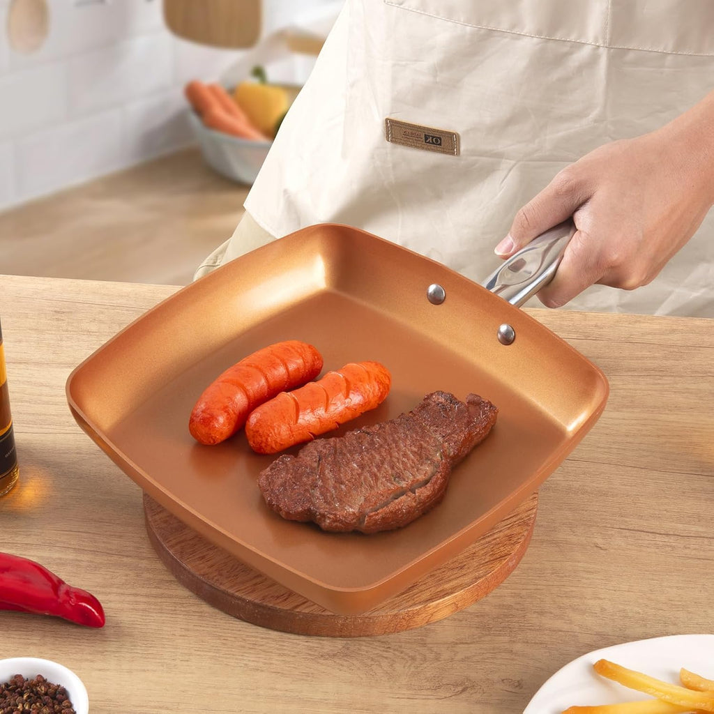 9.5" Non-Stick Copper Square Frying Pan with Ceramic Coating X608030