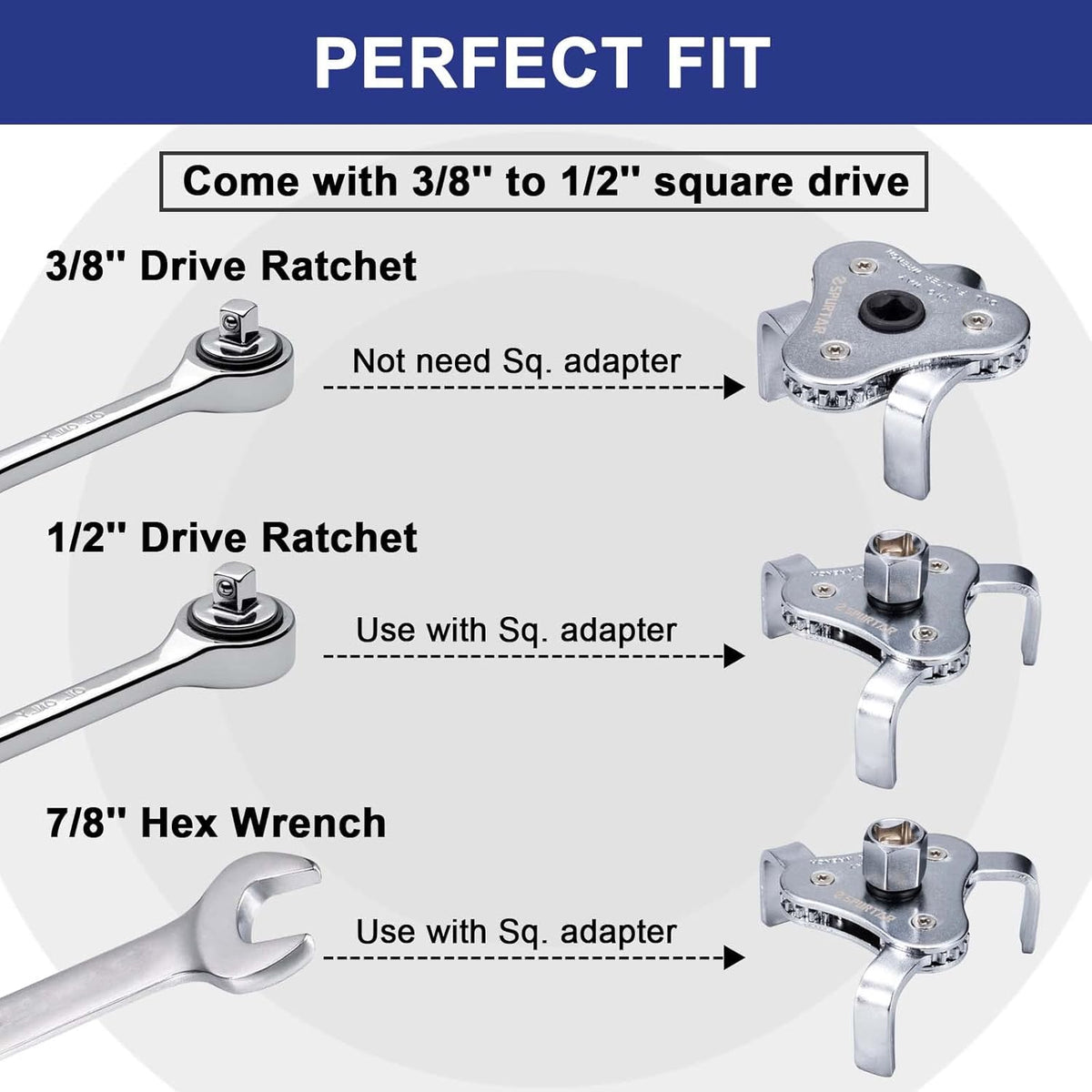 Universal Oil Filter Wrench 3 Jaw Adjustable Oil Filter Removal Tool Q765
