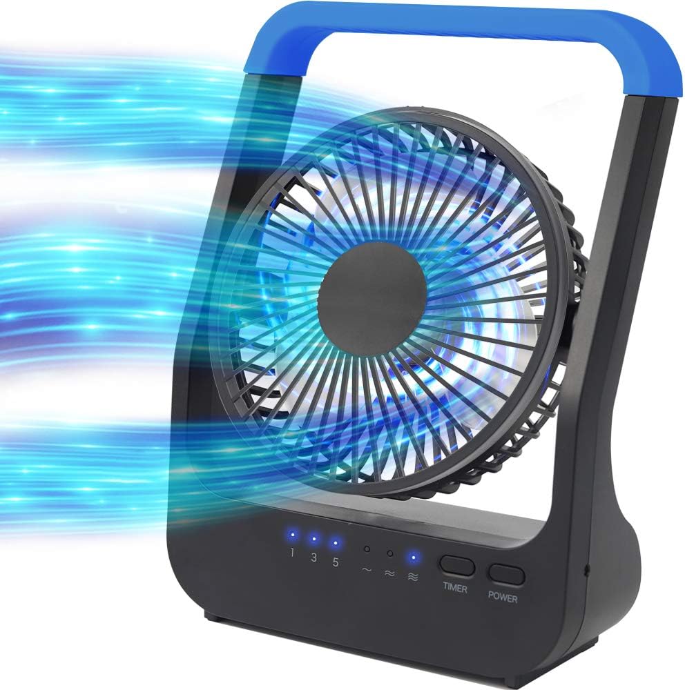 Battery Operated Fan, Portable Desk Fan with Timer, 3 Speeds, 180° Rotation, 5'' L17766