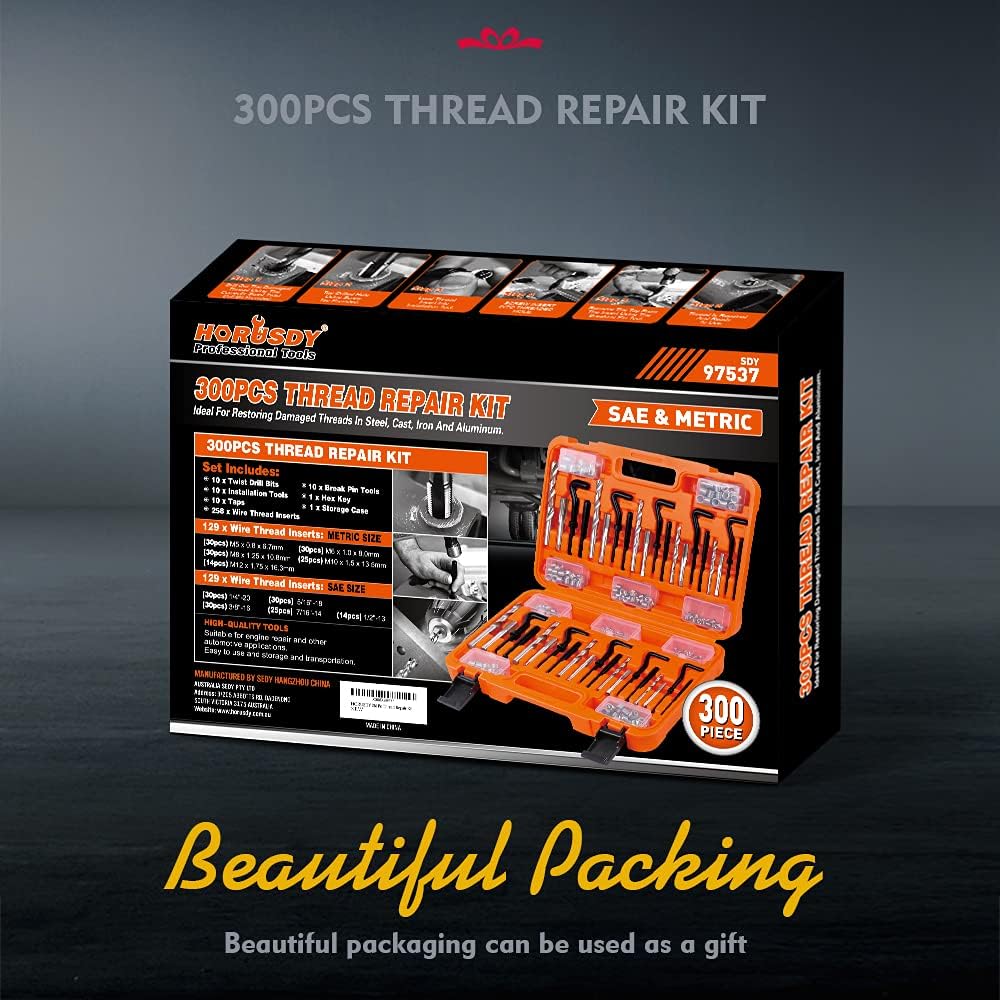 300pc Metric and SAE Thread Repair Kit with HSS Drill C451071