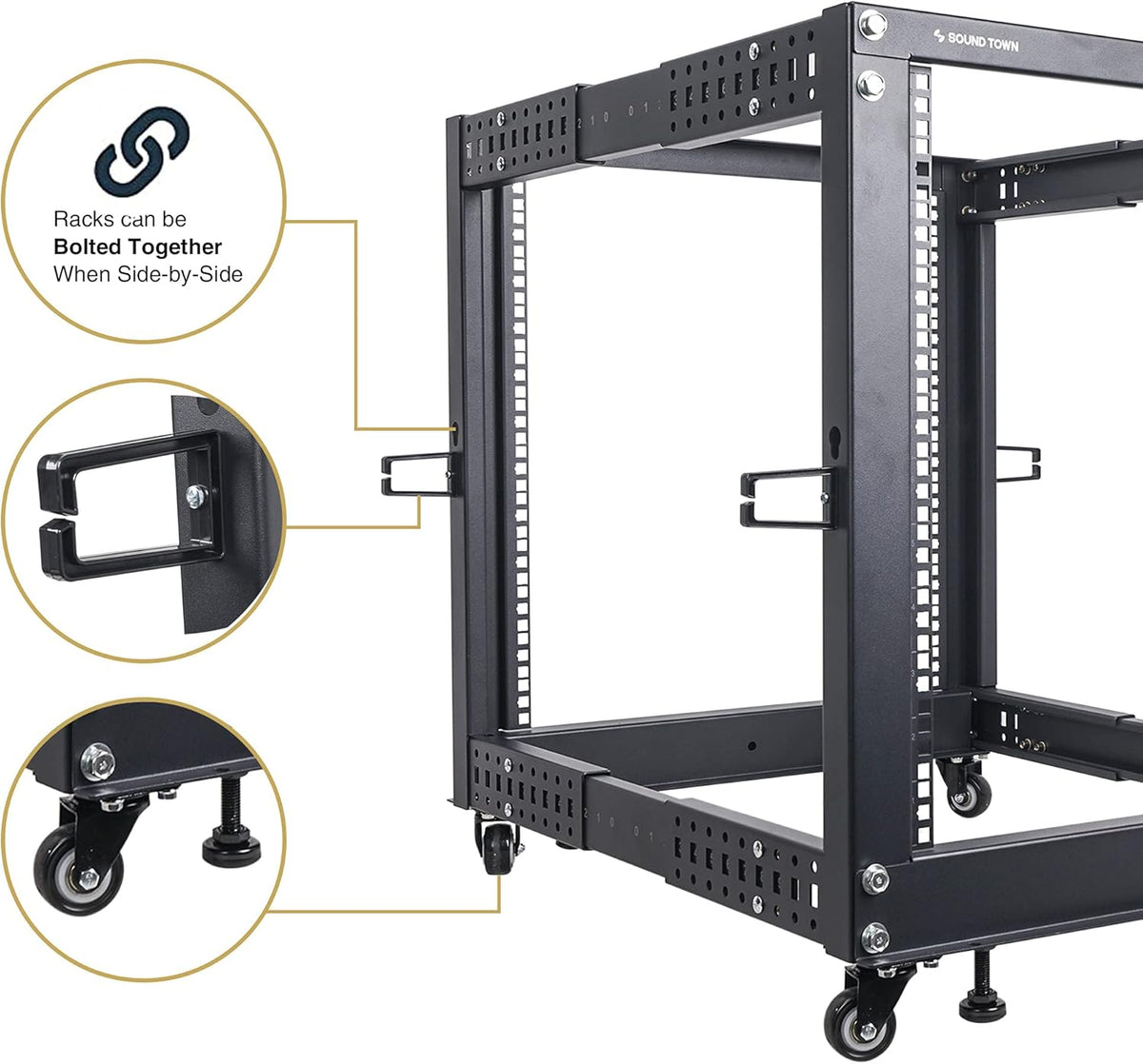 12U Open Frame Server and Network Equipment Rack with Adjustable Depth, Casters, Levelers, Cable Management O246