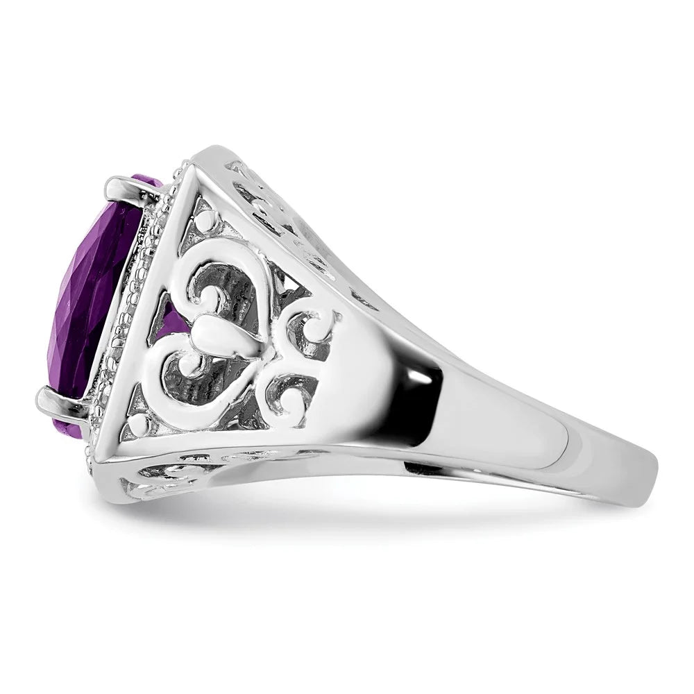 Rhodium-plated Amethyst and Diamond Ring M4566