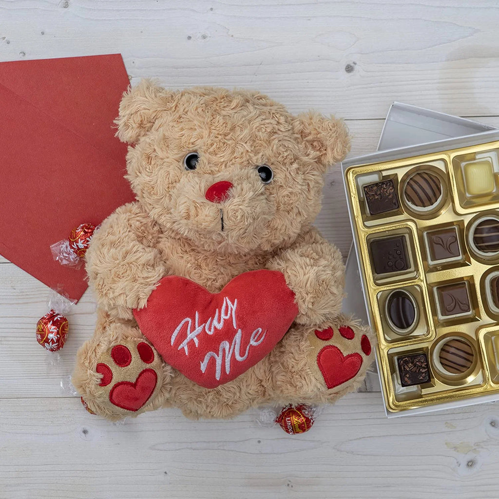 Brown Plush Teddy Bear with Red Hug Me Love Heart Stuffed Animal S1658