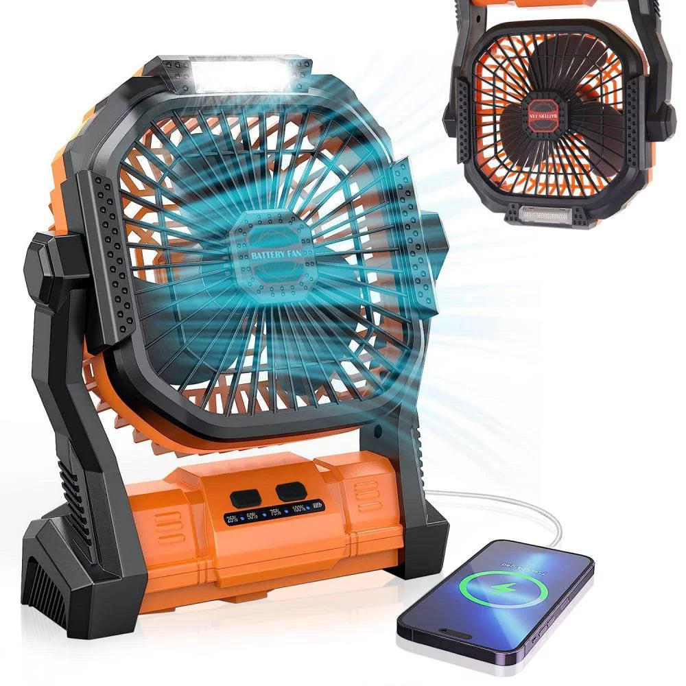 Camping Fan with Light, Portable USB Rechargeable Fan, Orange Z4461