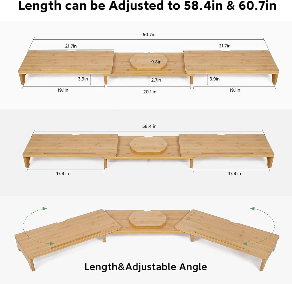 Bamboo Dual Monitor Stand Riser with 3 Shelves, Pack of 2 X3024