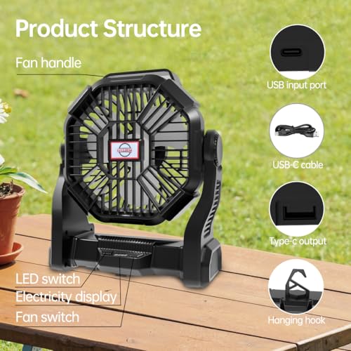 Portable Rechargeable Camping Fan with LED Lantern A84953