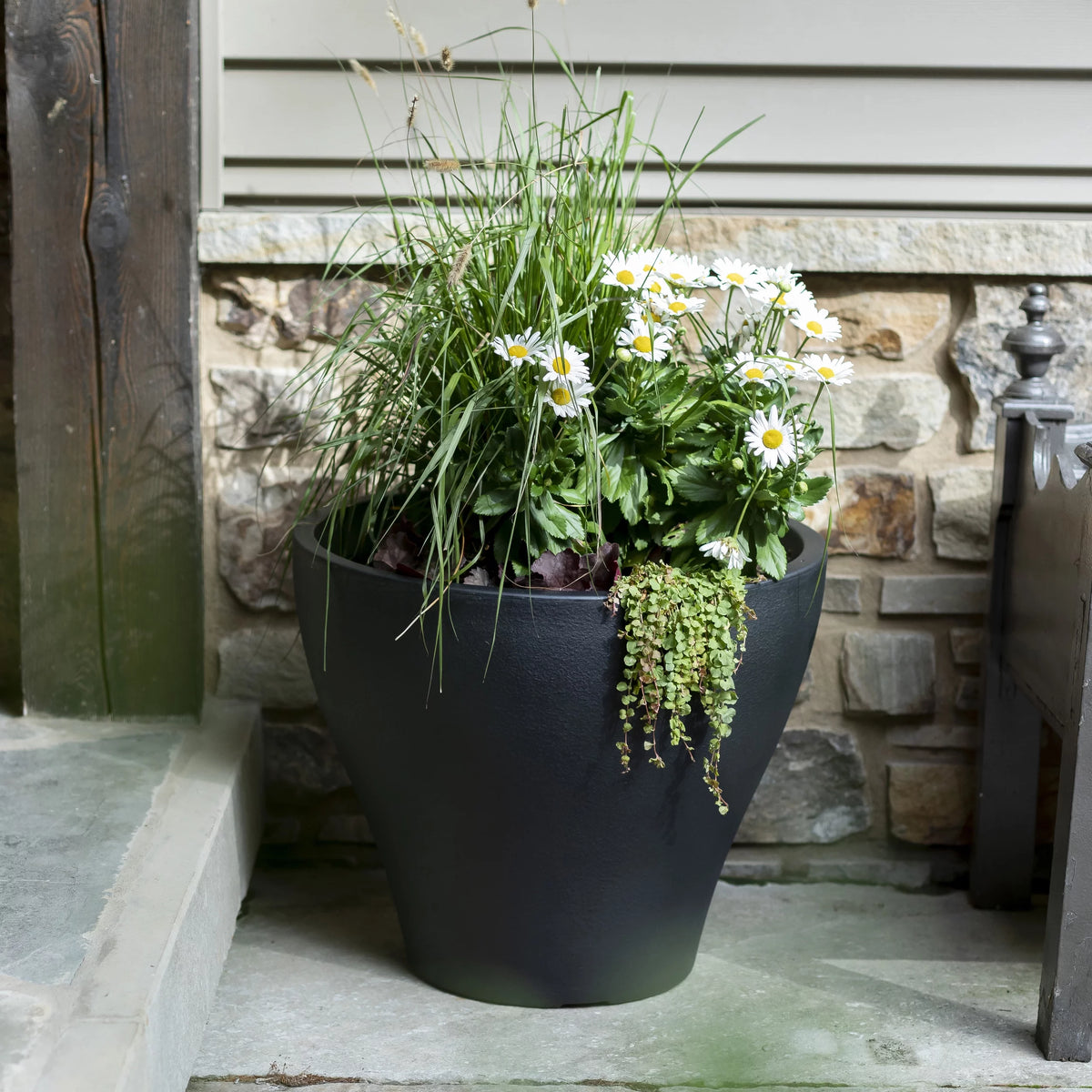 Dark Cedar Round Indoor Outdoor Plastic Planter and Pot D241351