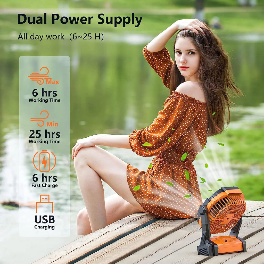 Camping Fan with Light, Portable USB Rechargeable Fan, Orange Z4461