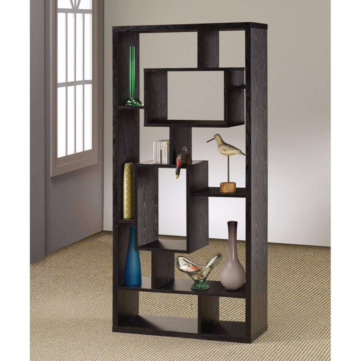 Black Asymmetrical Cube Book Case with Shelves M277