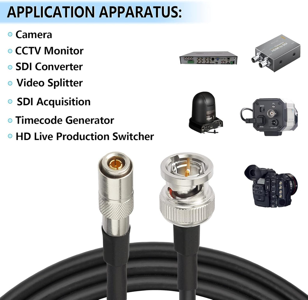 HD SDI Cable BNC Cable, DIN 1.0/2.3 to BNC Male Cable, 15ft, Pack of 2 E51029