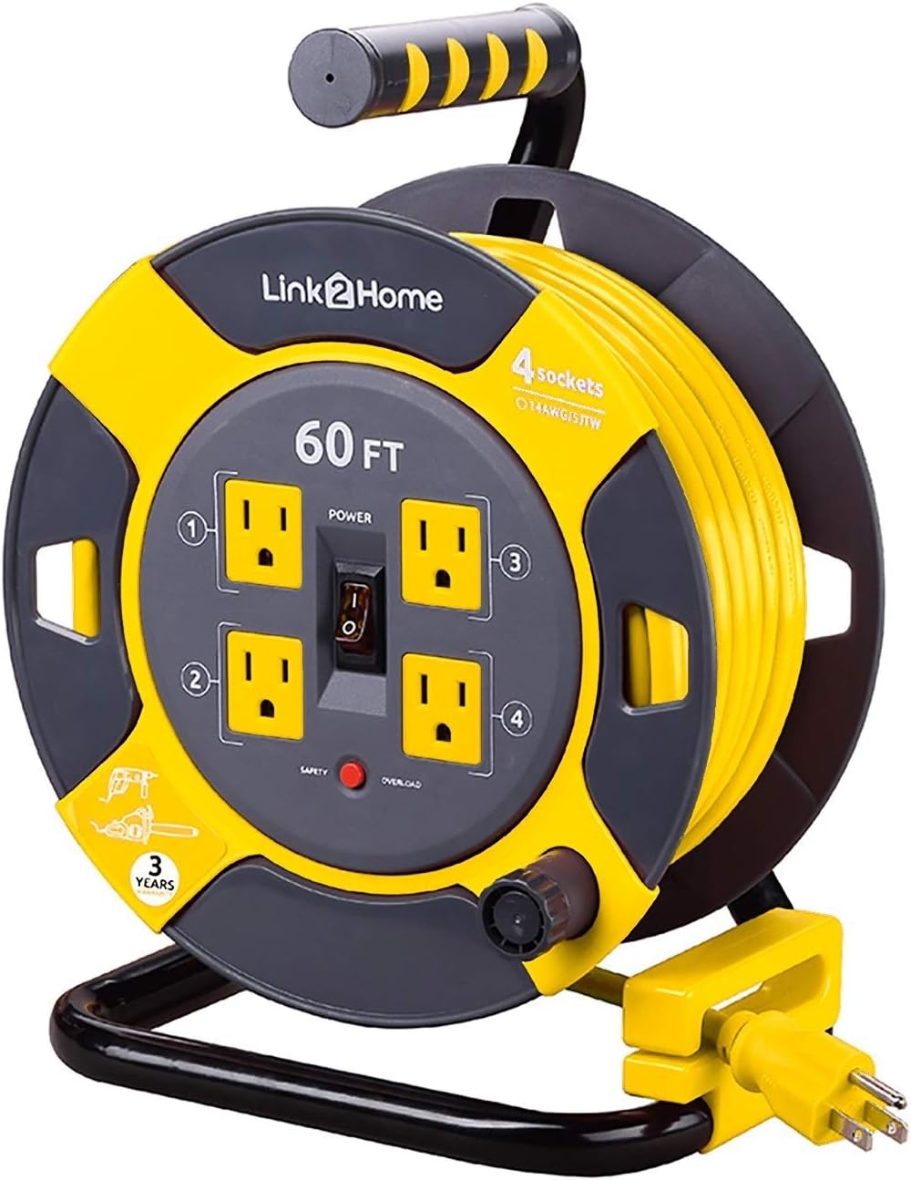Cord Reel Extension Cord 4 Power Outlets 14 AWG SJTW 80 Feet L17545